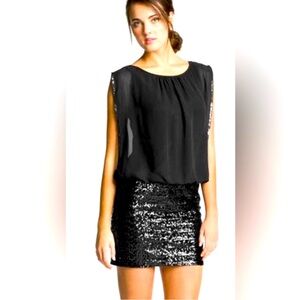 NWT Aidan mattox sequin blouson mini dress . Cocktail dress black , size 8